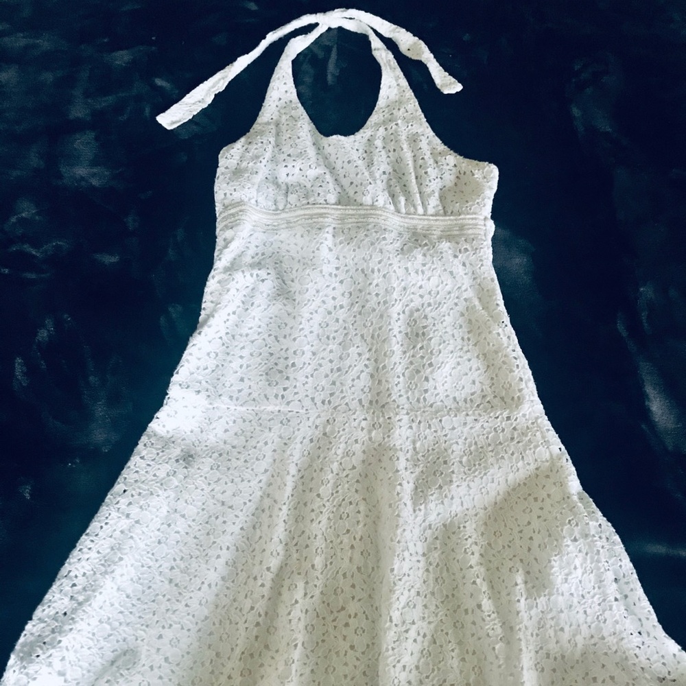 Justice White Lace Halter Dress w Back Tie